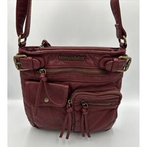 Montana West Burgundy Soft Stoned Washed‎ Leather Pocket Shoulder Crossbody Bag
